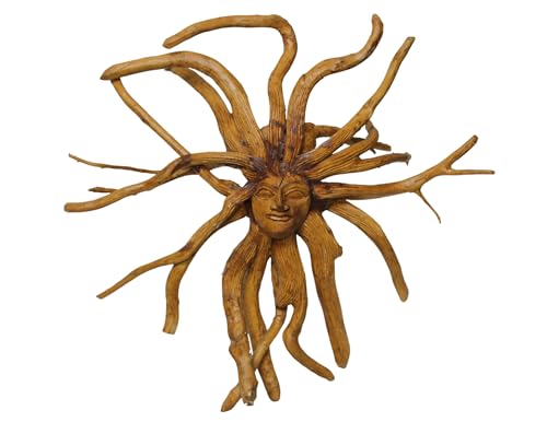 WorldBazzar Hand Carved Wood 25" Tree Root Sun Goddess Spirit Face Fantasy Carving Handmade Sculpture