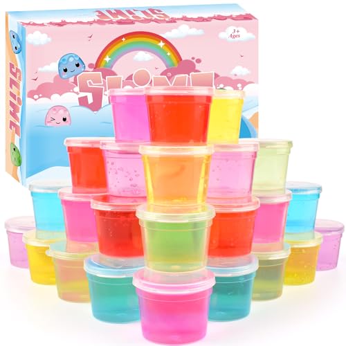 24 Pack Mini Slime,Clear Slime Party Favors,Non-Sticky, Soft & Stretchy Slime Kit for Classroom Rewards,Christmas Stocking Stuffers, Goodie Bag Stuffers,Easter Basket Stuffers for Kids Boys Girls