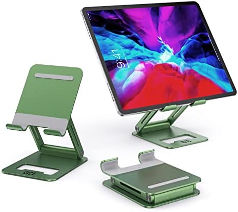 Minthouz Tablet Stand, Adjustable & Foldable Tablet Holder, Compact Aluminum Phone Stand with Anti-Slip Pads, Compatible with All 4.7 -12.9 inches Mobile Phones/E-Readers/ Tablets/ Ultrabooks - Black