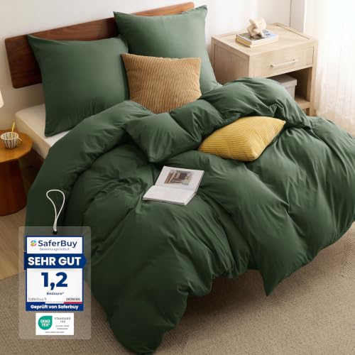 BEDSURE Bettwäsche 135x200 4teilig Mikrofaser - Grauolivgrün, 80x80 Kissen – Ansicht 1