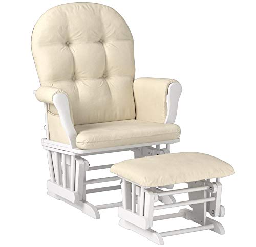 Angel Line Windsor Glider & Ottoman-with Beige Cushion, White