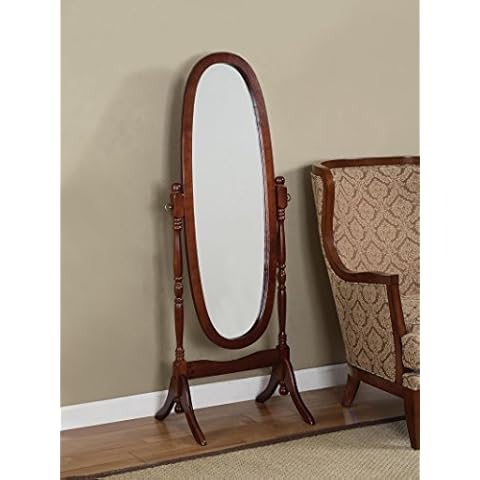 GTU Furniture Swivel Adjustable Full-Length Oval Wood Cheval Floor Mirror, in White/Black/Cherry/Oak/Silver/Gold/Espresso/Grey Finish (Cherry) Cover