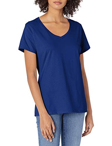 Hanes Women s Nano Premium Cotton V-Neck Tee, Deep Royal, Large