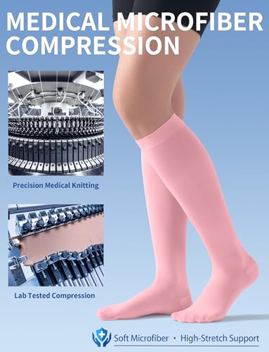 Image of Medical Soft Compression Socks 20-30 mmHg for Women & Men - High-Stretch Wide Calf Fit, Breathable Cooling Microfiber Knit, Easy-On Knee High Support Stockings