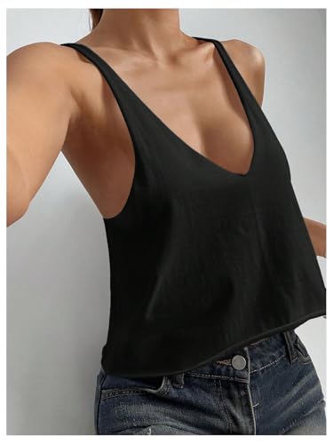 SweatyRocks Women's Tank Tops V Neck Sleeveless Casual Summer Loose Crop Cami Tops3