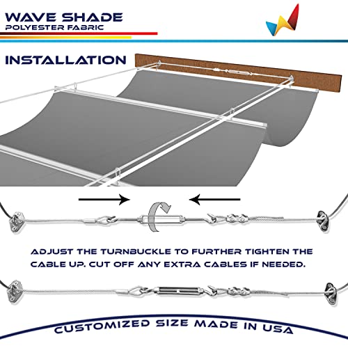 Windscreen4less 7' x 35' Waterproof Retractable Sun Shade Canopy Cover Sliding Wave Shade Sail for Pergola Patio Deck Yard Gazebo Outdoor (Light Gray)