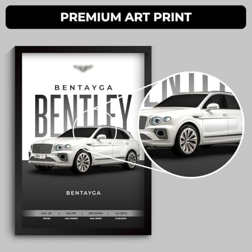 Image of Bentley Bentayga Poster | Framed Bentley A4 Sized (31 x 23 cm) | Bentayga Car Poster for Wall, Gift for Boys, Luxury Frames | Dream Car Posters for Wall, Bedroom, Hostel, Study Area, Hostel (F 082)