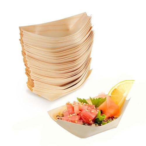 HUATEEN Bambus Einwegschalen Schiffchenform,Holzboot Teller 50 PCS...