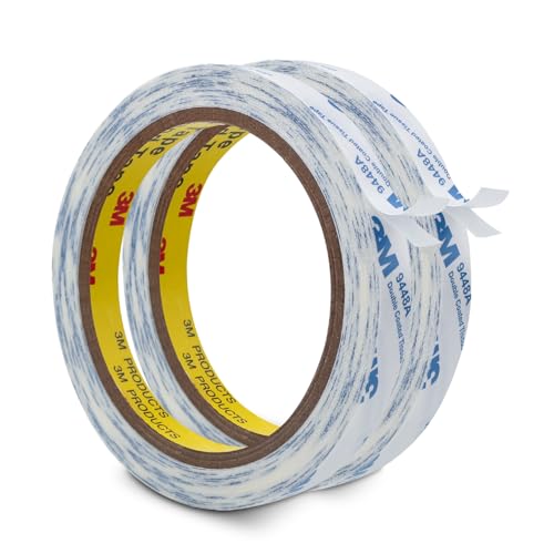 3M Double Sided Tape 9448A 0.39"×32.8Ft 2 Pack | Double Coated Tissue Tape Adhesive Sticky Tape Translucent Removable for Foam Art Craft Nameplate Bonding