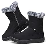 SHIBEVER Women's Snow Boots Winter: Waterproof Fur Lined Anti-Slip Ankle Booties Outdoor Comfortable Furry Women Snow Boot Black Size 8