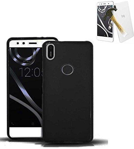 Todobarato24h Funda TPU Lisa Compatible con BQ AQUARIS X5 Plus Negra + Protector DE Cristal Templado