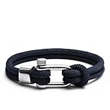 Elegatto Alchor Platinum Rope Bracelet for Men | Premium Nylon Marine Cord with Silver Polished Stainless Steel Shackle Closure | Water Resistant | Men’s Designer Bracelets | Navy Medium