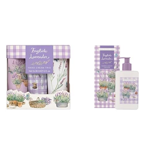 Heathcote & Ivory Hand Cream Trio 3x 30ml, Lavender Scented+Heathcote & Ivory Hand and Body Lotion 250ml, Lavender Essential Oil