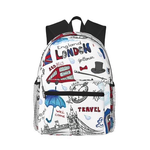 Sac à dos ordinateur 15,7 pouces EdWal noir avec motif imprimé de Londres