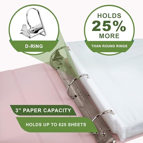 Image of Samsill Plant-Based 3 Inch Durable D-Ring, View Binder, Eco-Friendly, USDA Certified Biobased, Single, Rose