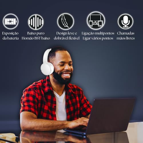 Fone de Ouvido Bluetooth 5.3 On-ear. Cancelamento de Ruído e Regulavel para Corridas e Academia, Mic