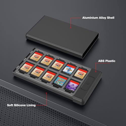 Image of HEIYING Switch Game Card Case for Nintendo Switch 2 2025 / OLED / Lite Games Cards, Metal Game Storage Holder with 20 Games Card Slots and 20 Micro SD Cards Slots