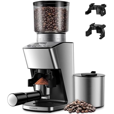 SHARDOR Conical Burr Coffee Grinder Electric, Espresso Coffee Bean Grinder with Precision Electronic Timer, Adjustable Burr Mill with 51 Precise Settings for Home Use, Stainless Steel Container Cover