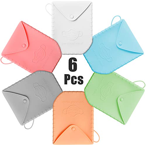 6 Pieces Silicone Storage Case, Portable Face Covering Storage Bag Storage Case for Pollution Prevention, Not Including Face Covering (White, Gray, Pink, Blue, Green and Orange)