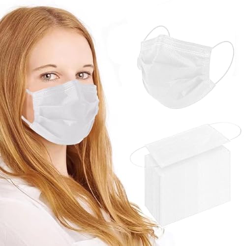 SDIW 100Pcs White Disposable Face Mask 3 Ply Masks with Soft Elastic Ear loops