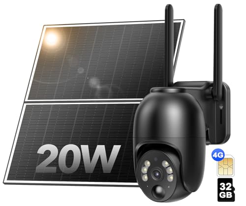 NUASI 4G Cámara Vigilancia Exterior con Panel Solar 20W,
