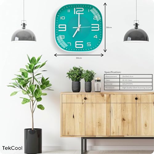 Image of TEKCOOL Plastic Analogue Wall Clock 12 inch Silent Quartz Decorative Wall Clock Non-Ticking Classic Clock Batery Operated Round Easy to Read for Room /Home /Kitchen /Bedroom /Office /School.Light Green