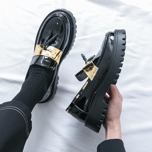 Men's Patent Leather Slip-On Platform Tassels Loafer Shoes Fashion Round Toe Low Top Lug Sole Non-Slip Business Dress Shoes for Party Business Dating Prom4