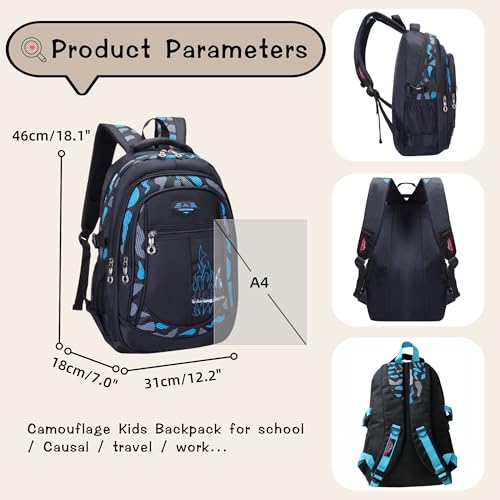 Camo Boys Backpack for Elementary Middle Junior High School Kids, Camouflage School Bags Kids Backpack for Boys Bookbag, A-Camo-blue - Image 5