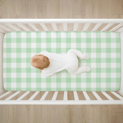 Image of 4 Pack Mallard Duck Baby Crib Sheet for Girl or Boys, Green Gingham Fitted Crib Sheet Soft Breathable, Mallard Duck Nursery Decor for Standard Mattresses Gift Set 28 x 52 in