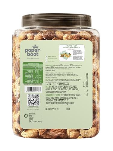 Image of Paper Boat Premium Smoked and Roasted Nuts with Himalayan Pink Salt, Almonds & Cashews Mix, Reusable Dry Fruit Jar 1kg (Pack of 2)