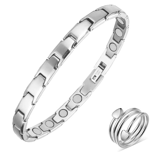 Vicmag Magnetische Armbänder für Frauen Titanstahl Magnet Brazaletes, 3500 Gauss Magnete Geschenk mit Entfernungswerkzeug (Silber) Cover