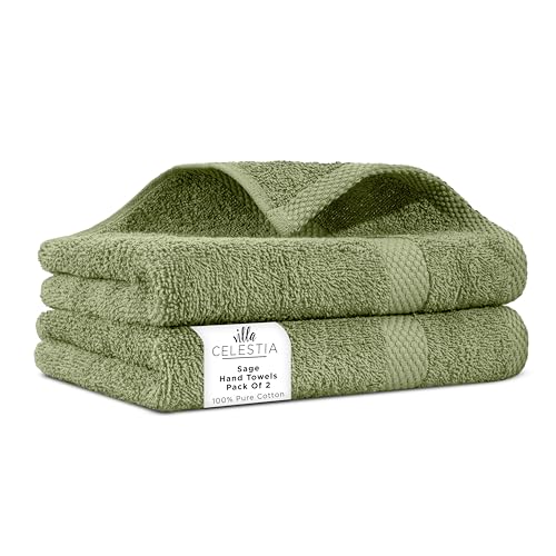 Image of Villa Celestia Cotton Hand Towels Set of 2, 16 x 28, Oeko-TEX Certified, Quick Dry, Sage
