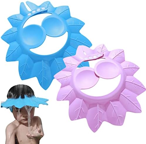 2 PCS Baby Shower Cap for Washing Hair, Maple Leaf Bath Hat for Ear and Eye Protection, Shampoo Visor Shield for Toddler Kids Child Infant, Blue/Pink