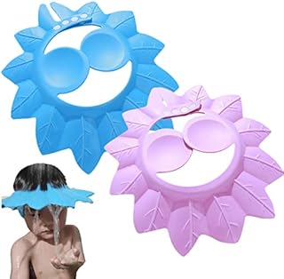2 PCS Baby Shower Cap for Washing Hair, Maple Leaf Bath Hat for Ear and Eye Protection, Shampoo Visor Shield for Toddler Kids Child Infant, Blue/Pink