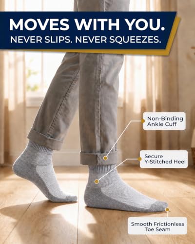 Image of Pembrook Ankle Diabetic Socks for Women & Men | 6 Pairs | Wide Non Binding Socks Quarter Length | Edema Neuropathy Socks