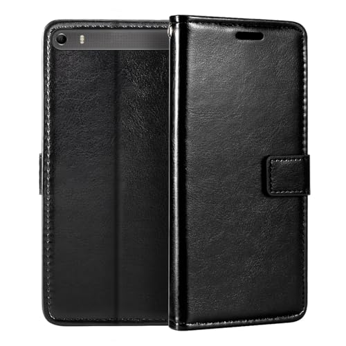 Shantime Lederhülle Kompatibel mit Lenovo Phab Plus PB1-770M PB1-770N 6.8 2015, Business Design Magnetische Klapphülle, 3 Kartenfächer, Foto & Geheimfach(Schwarz)