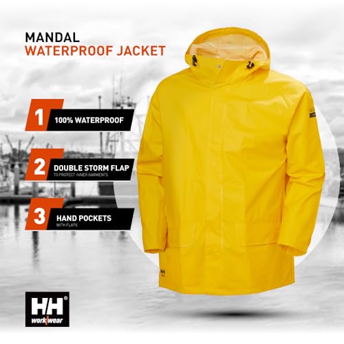 Helly-Hansen Workwear Mandal Waterproof Jacket for Men - Adjustable Hood, PVC-Coated Protective Windbreaker & Rain Coat