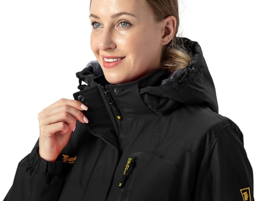 YSENTO Damen Winterjacke Wasserdicht Skijacke Outdoor Softshelljacke Warm Fleecejacke Funktionsjacke mit Abnehmbarer Kapuze(Schwarz,L)