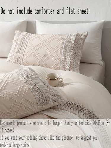 QWINEE Conjunto de capa de edredom bege com franjas, tamanho King Queen, macio, estilo boêmio, com f