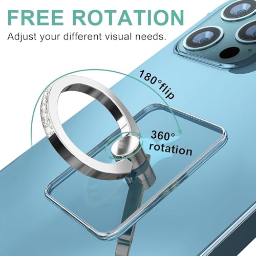 Image of KolorFish Transparent Phone Ring Stand Holder Mobile Phone Ring Holder Finger Grip 360 Degree Rotation (Bling Silver Square)
