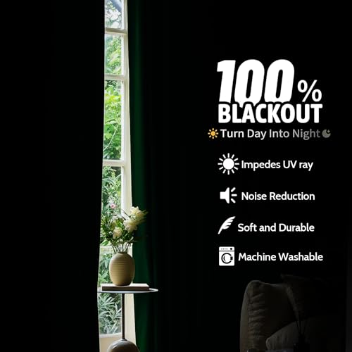 Image of COSVIYA Drak Green 100% Blackout Curtains for Bedroom with White Back | 2 Thick Layers Full Room Darkening Thermal Insulated Curtain,Grommet Window Drapes for Living Room, 40x63 Inch, 2 Panels