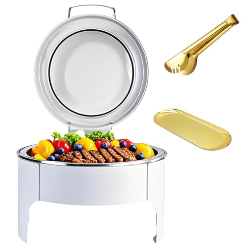 6.5L White Chafing Dishes for Buffet,Visualization Glass Lid Catering Supplies Buffet Display with Damping Hinges,Food Heater Tray Buffet Ideal for Parties, Restaurants,1 Pack