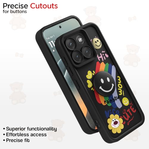 Image of Pikkme Back Cover for Motorola Moto Edge 70 Fusion 5G | Soft Silicone| Cute Rainbow Smile & 3D Cartoon Flower Design | Shockproof Raised Camera Protection Bumper Case (Black)