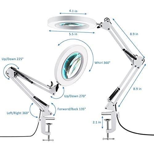 Lupa Lupa 2 en 1 con luz y Soporte 3 Modos de Color Dioptría LED Regulable Continua Alta claridad para Trabajos cercanos lupas