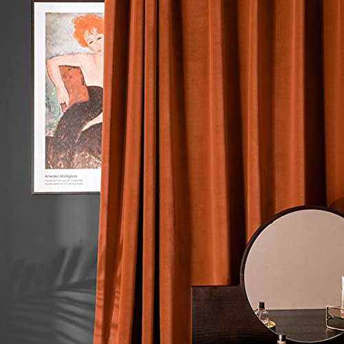 Velvet Blackout Curtains Energy Saving Pencil Pleat Opaque Curtain 2 Panels for Bedroom Livingroom Kitchen,Orange,W100xL250cm