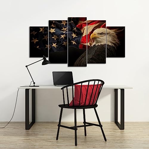 Vvovv Wall Decor American Flag Wall Decor Large Framed Canvas Wall Art Patriotic Decor 5Pieces Overall 60X32Inch #TOP1