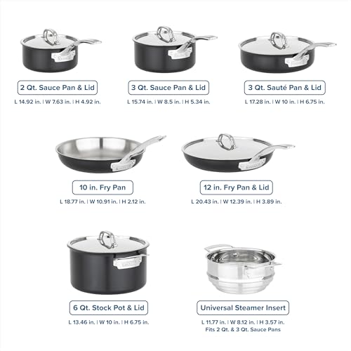 Viking 3-Ply Pots and Pans Set, 12 Piece Stainless Steel Kitchen Cookware Set with Lids, Dishwasher Safe, Induction Ready, Cast Black - Image 5