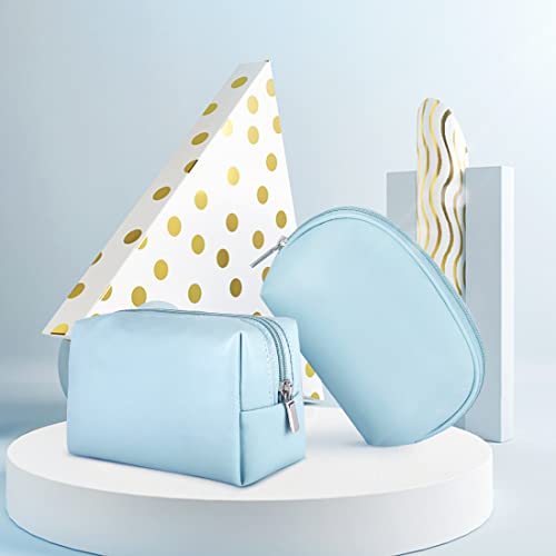 Image of MINISO Simple Cosmetic Bag,Makeup Pouch for Women Multifunctional Travel Kit Storage Toiletry Bag，Set of 2，Semicircular+Rectangular(Blue)