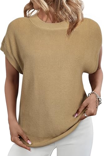 SHEWIN Womens Sweaters Crewneck Short Sleeve Shirts Casual Ribbed Knit Pullover Sweater Loose Tops for Women 2025