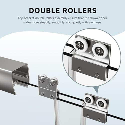 Image of 44-48 inch W x 72 inch H Bathroom Double Sliding Shower Door, Semi-Frameless Shower Glass Doors with 1 /4 inch (6mm) Clear SGCC Tempered Glass and Stainless Steel Handles, Easy to Install, Chrome